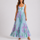 Women’s Pleated Floral Maxi Dress with Garden Print