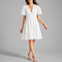 Women’s White Floral Midi Dress with V-Neck