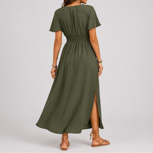 Women’s Olive Green Wrap Maxi Dress – Lightweight Summer Style