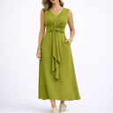 Elegant Sleeveless Midi Dress with Waist Tie Detail