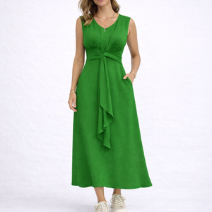 Elegant Sleeveless Midi Dress with Waist Tie Detail