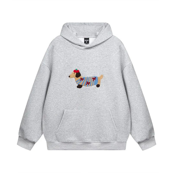 Women's Embroidered Dachshund Hoodie | Cozy Oversized Pullover