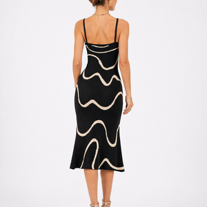 Women’s Black Sleeveless Knit Midi Dress with Mermaid Hem