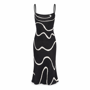 Women’s Black Sleeveless Knit Midi Dress with Mermaid Hem