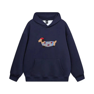 Women's Embroidered Dachshund Hoodie | Cozy Oversized Pullover