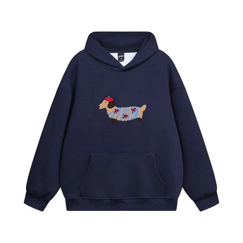 Women's Embroidered Dachshund Hoodie | Cozy Oversized Pullover