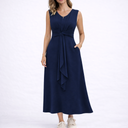 Elegant Sleeveless Midi Dress with Waist Tie Detail