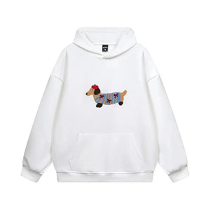 Women's Embroidered Dachshund Hoodie | Cozy Oversized Pullover