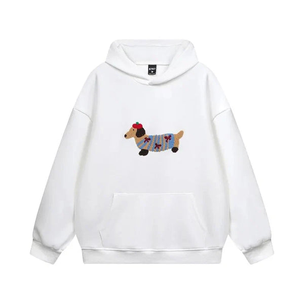 Women's Embroidered Dachshund Hoodie | Cozy Oversized Pullover