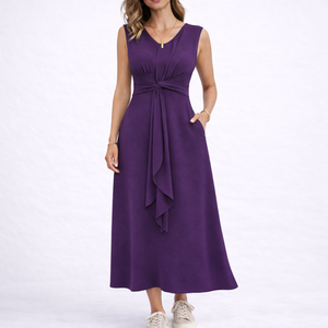 Elegant Sleeveless Midi Dress with Waist Tie Detail