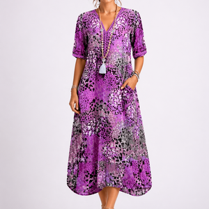 Women’s Summer Floral Midi Dress with V-Neck