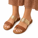 Women’s Flat Slide Sandals with Multi Strap Metallic Design