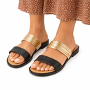 Women’s Flat Slide Sandals with Multi Strap Metallic Design