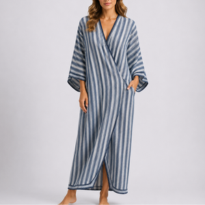 Elegant Mediterranean Striped Long Kaftan Dress