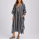 Elegant Mediterranean Striped Long Kaftan Dress