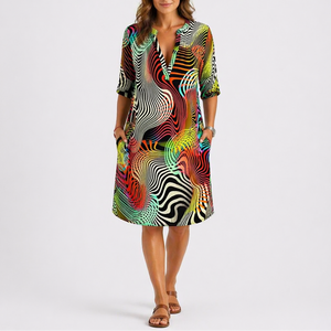Women’s Abstract Print Midi Dress – Lightweight Fabric