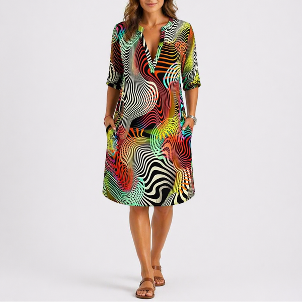 Women’s Abstract Print Midi Dress – Lightweight Fabric