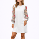 Elegant Long Sleeve Dress with Floral Embroidered Sleeves