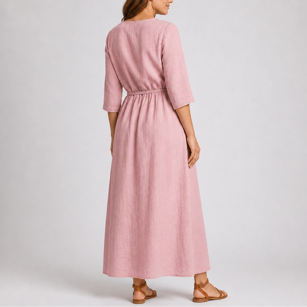 Women’s Summer Midi Dress with Tie Waist and Button Detail