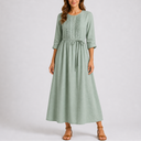 Women’s Summer Midi Dress with Tie Waist and Button Detail