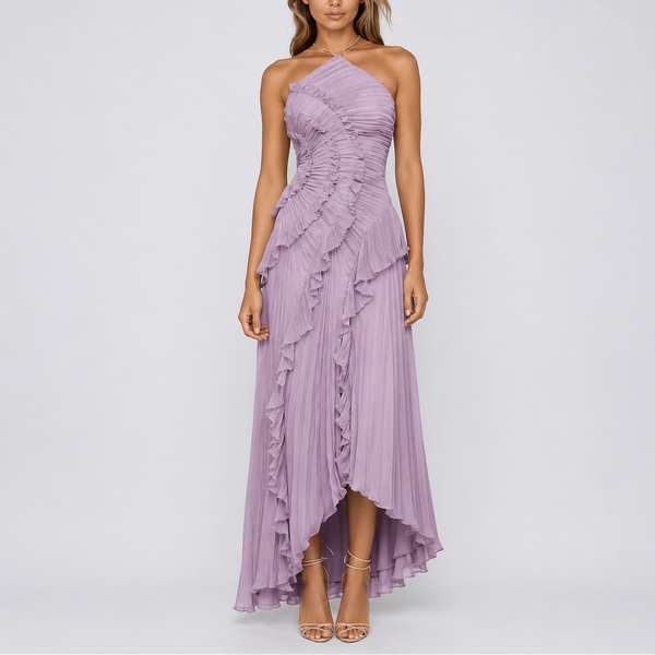 Women’s Pleated Ruffle Halter Maxi Dress for Weddings & Events
