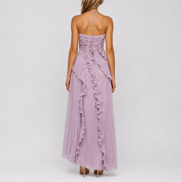 Women’s Pleated Ruffle Halter Maxi Dress for Weddings & Events
