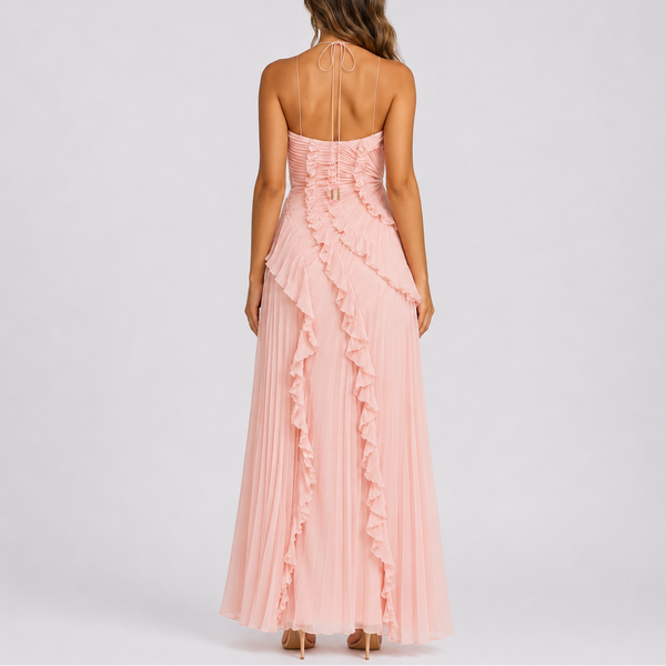 Women’s Pleated Ruffle Halter Maxi Dress for Weddings & Events