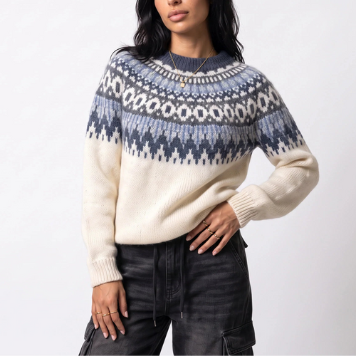 Women’s Fair Isle Knit Jumper - Nordic Pattern in Ivory