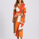Women’s Casual Elegant Midi Dress – V-Neck Tie Waist Wrap Dress