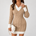 Women’s Cable Knit Sweater Dress | Long Sleeve Collared Mini Dress